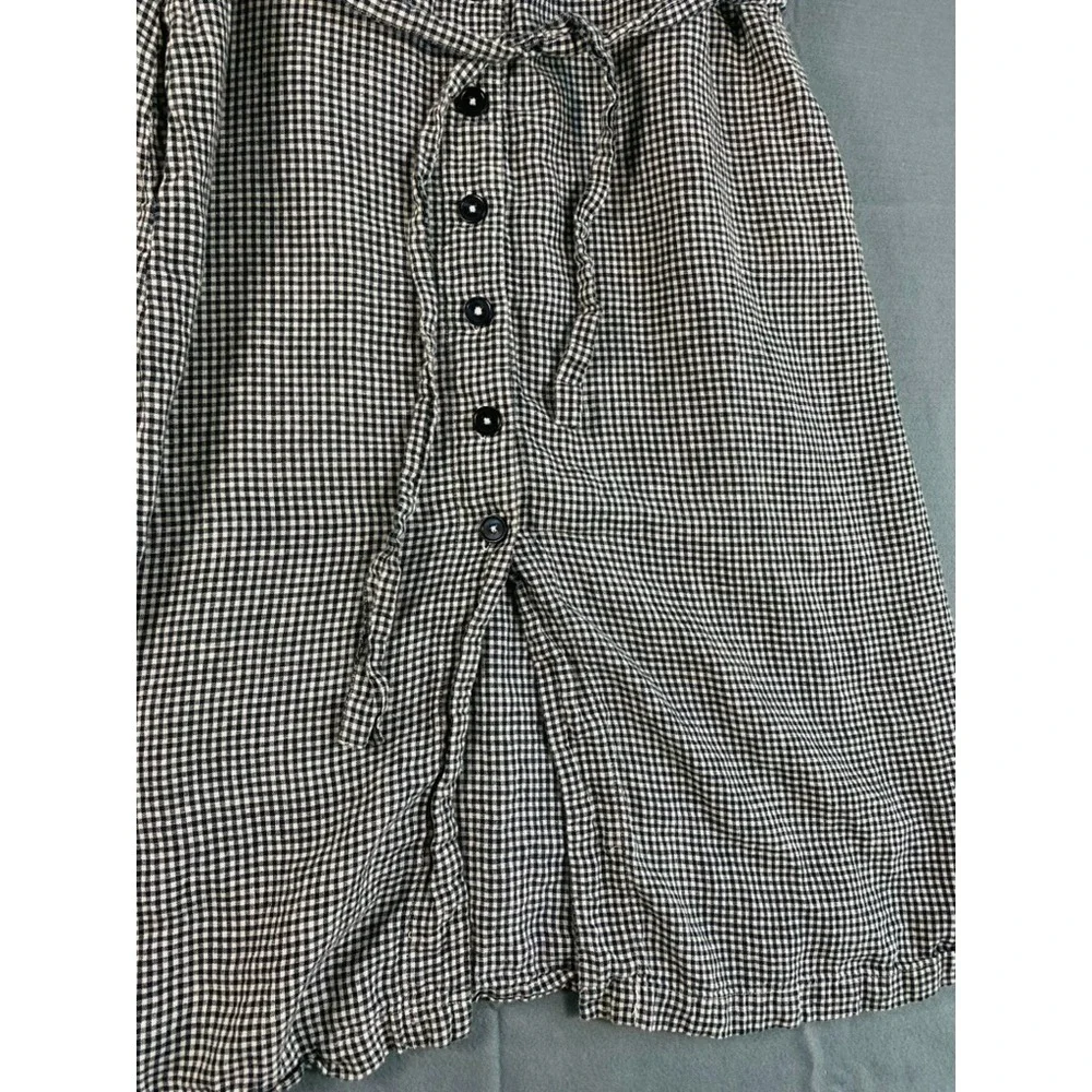 Quince 100% European Linen Button Front Dress Women Sz XL Black Gingham Midi